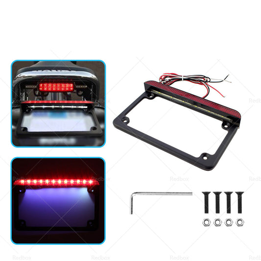 Motorcycle License Plate Frame Bracket w  LED Brake Light  Suitable For Harley-0